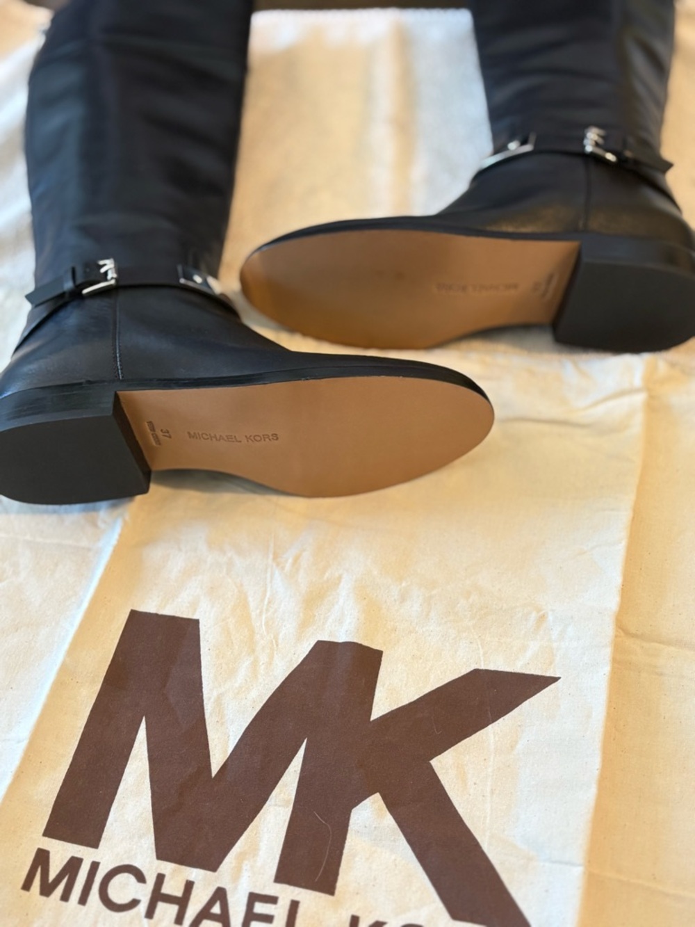 NWOT Michael Kors Black Leather Tall Boots with Silver Accent - Picture 3 of 3